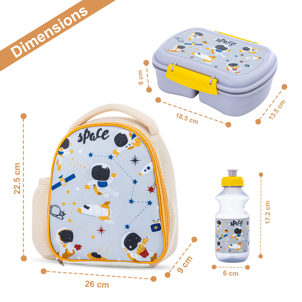 NOVA KIDS Lunch Bag Combo w/Lunch Box and Water Bottle - Astronauts Yellow