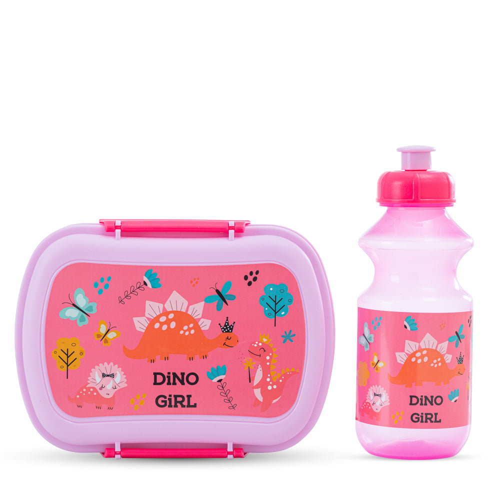 NOVA KIDS Lunch Bag Combo w/Lunch Box and Water Bottle - Dinosaurs Pink