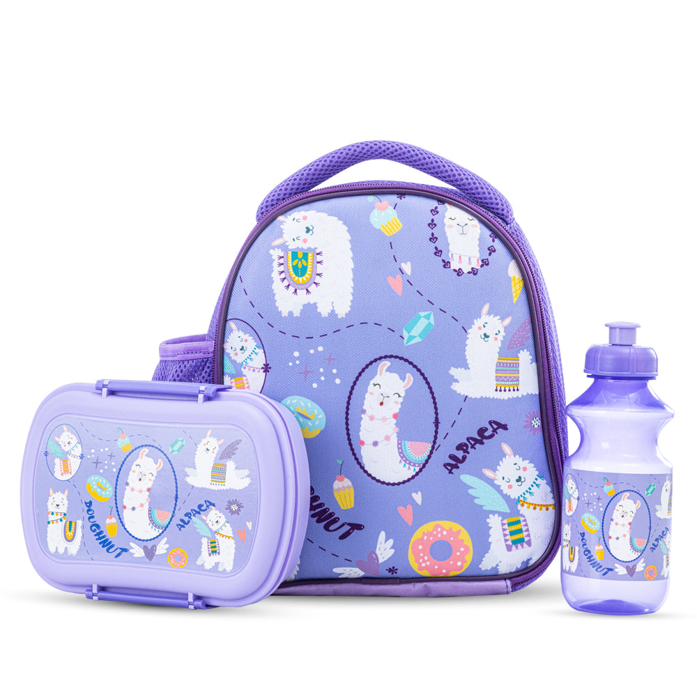 NOVA KIDS Lunch Bag Combo w/Lunch Box and Water Bottle - Lama Purple