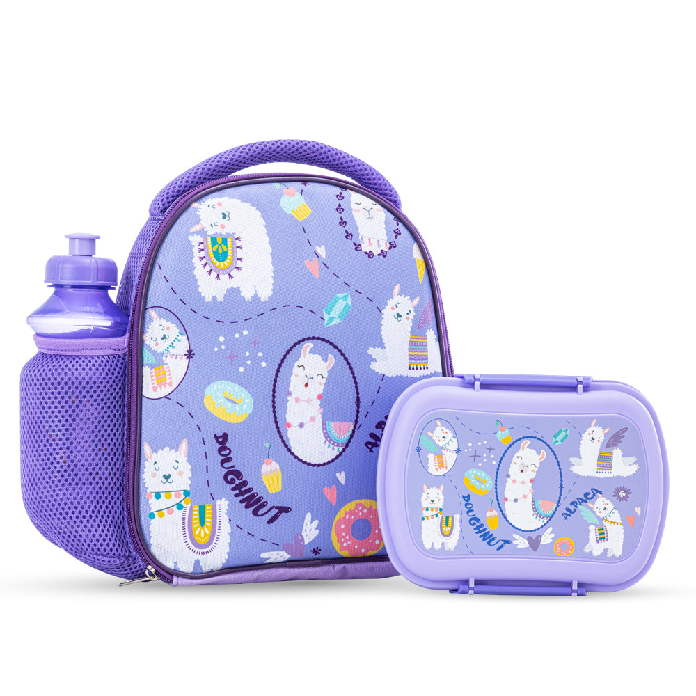 NOVA KIDS Lunch Bag Combo w/Lunch Box and Water Bottle - Lama Purple