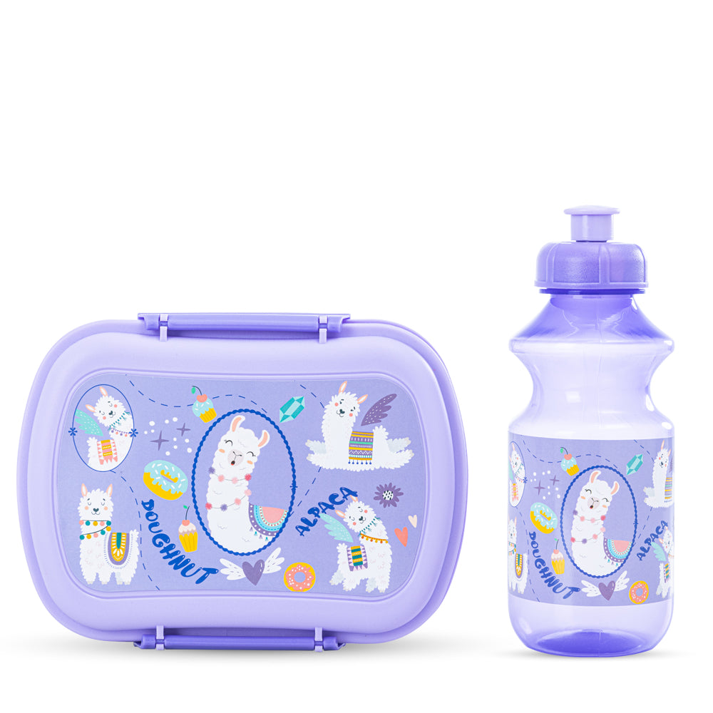 NOVA KIDS Lunch Bag Combo w/Lunch Box and Water Bottle - Lama Purple