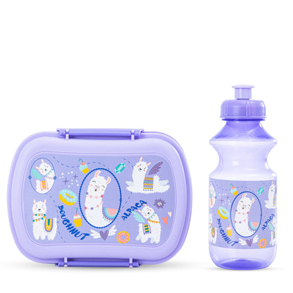 NOVA KIDS Lunch Bag Combo w/Lunch Box and Water Bottle - Lama Purple