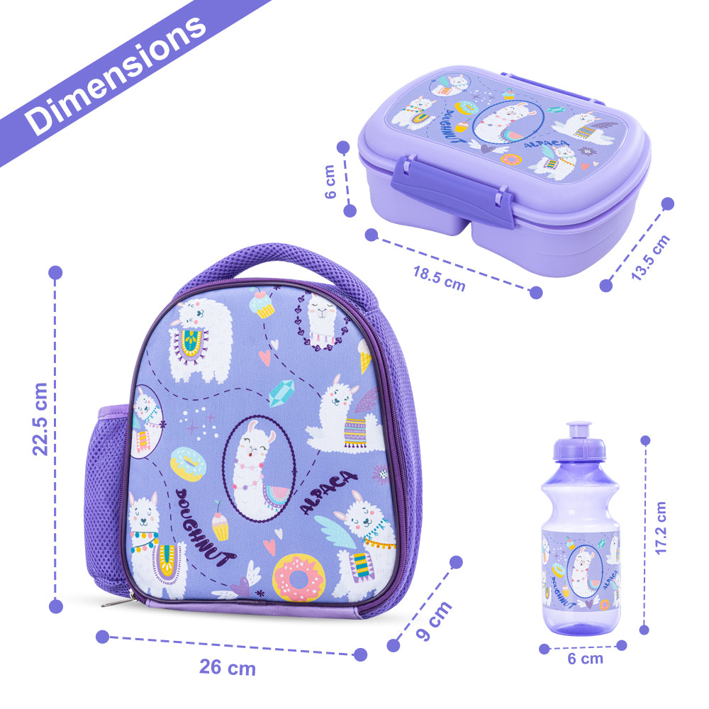 NOVA KIDS Lunch Bag Combo w/Lunch Box and Water Bottle - Lama Purple