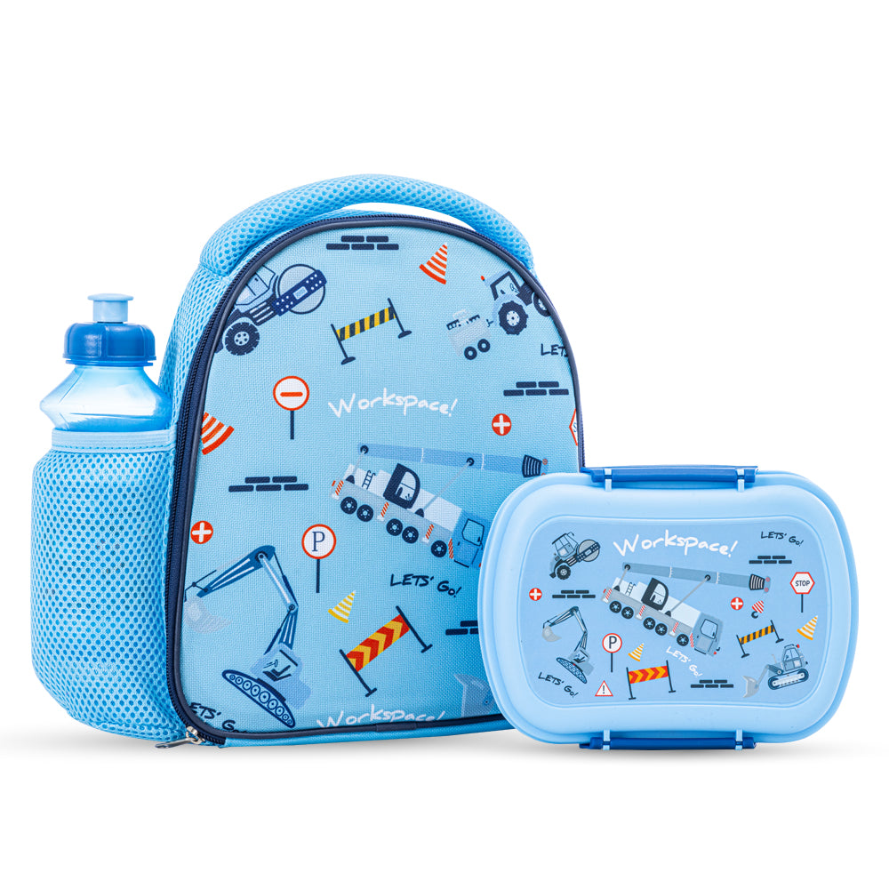 NOVA KIDS Lunch Bag Combo w/Lunch Box and Water Bottle - Workspace Blue