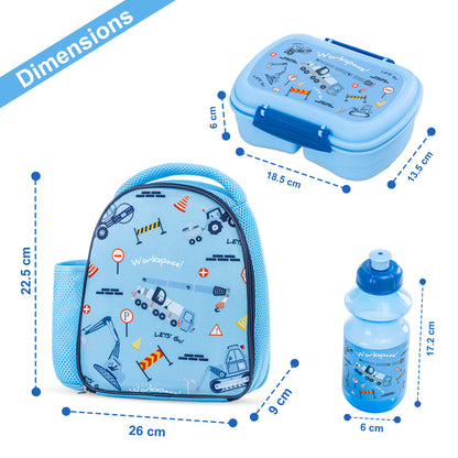 NOVA KIDS Lunch Bag Combo w/Lunch Box and Water Bottle - Workspace Blue
