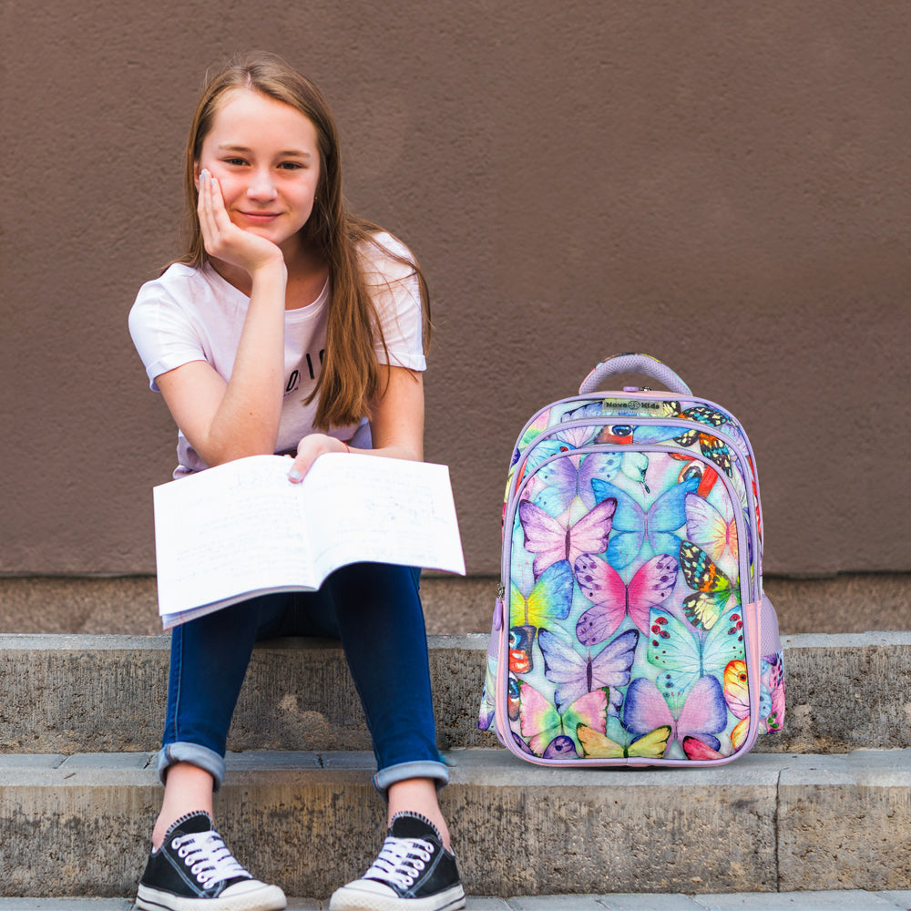 NOVA KIDS School Bag - Butterfly Purple, 17.5 inch