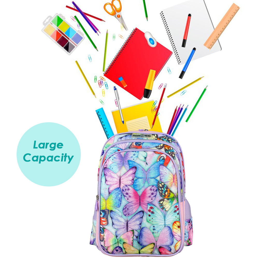 NOVA KIDS School Bag - Butterfly Purple, 17.5 inch