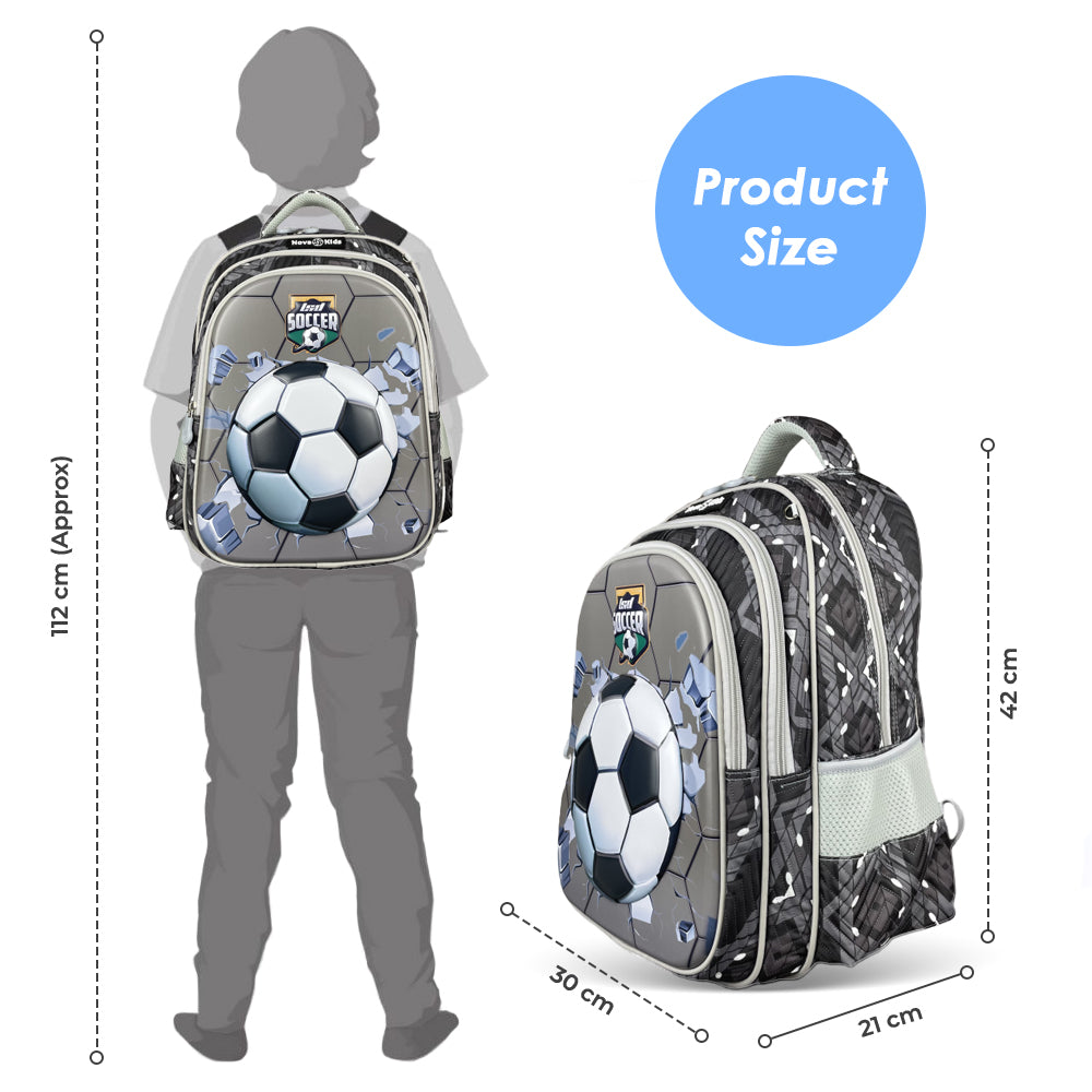 NOVA KIDS 3D School Bag - Soccer Grey, 16.5 inch