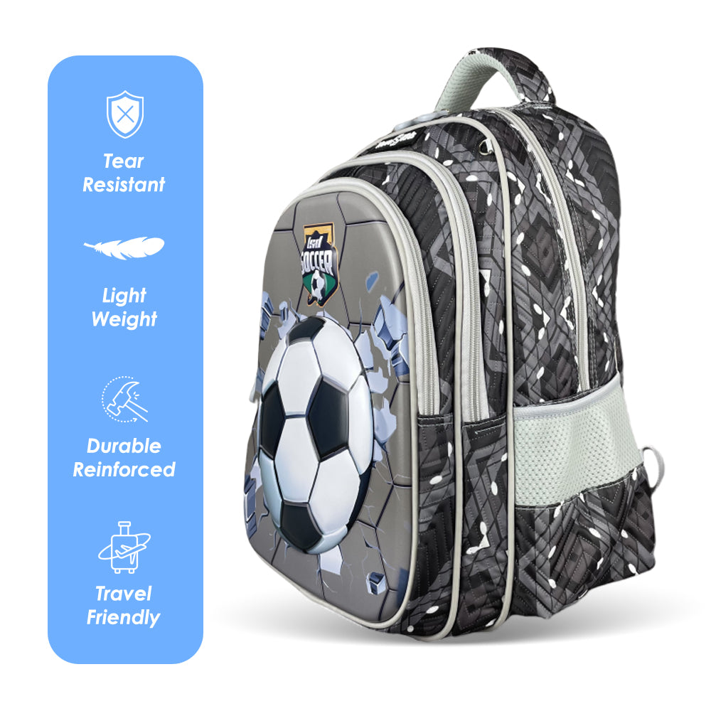 NOVA KIDS 3D School Bag - Soccer Grey, 16.5 inch