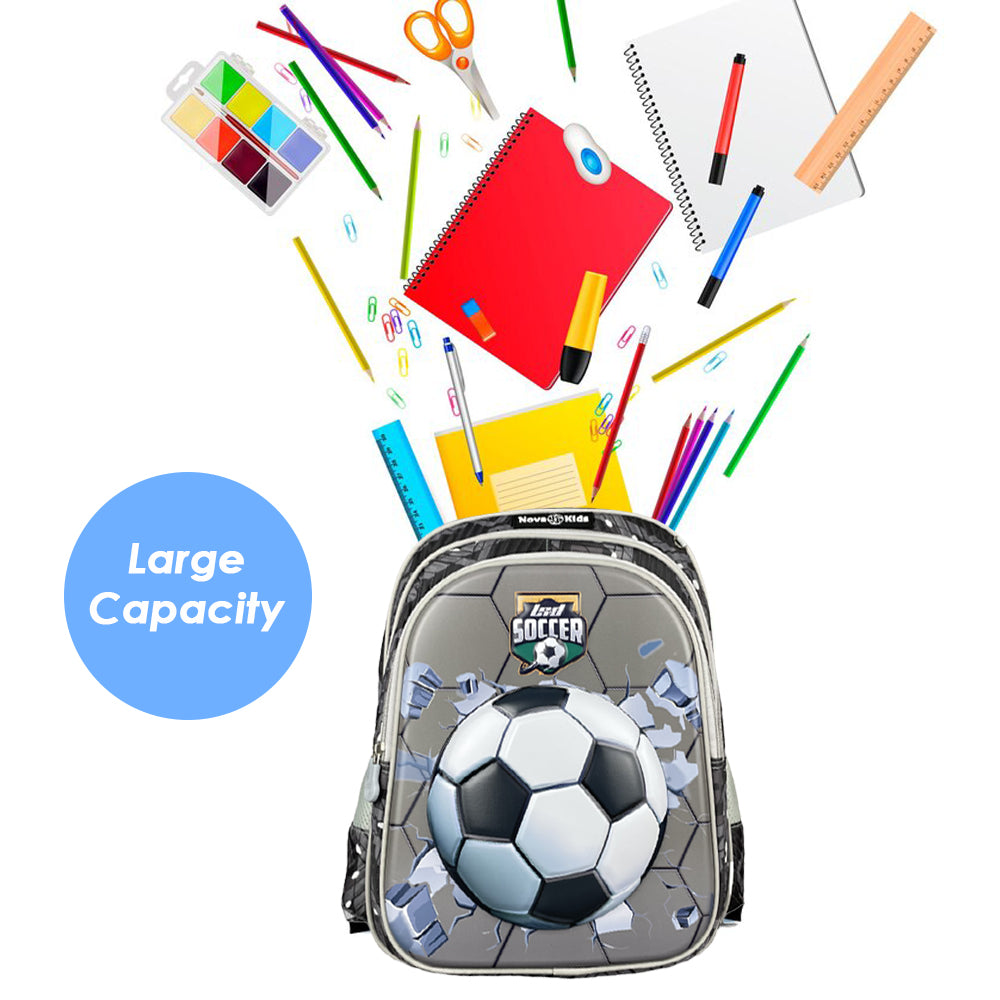 NOVA KIDS 3D School Bag - Soccer Grey, 16.5 inch