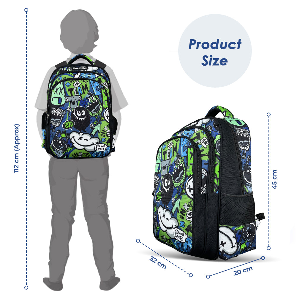 NOVA KIDS School Bag - GenZ Black, 17.5 inch