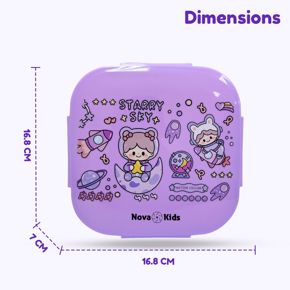 صندوق غداء بينتو مربع للأطفال من نوفا، سعة 1000 مل، لون بنفسجي بنقشة النجوم والسماء
