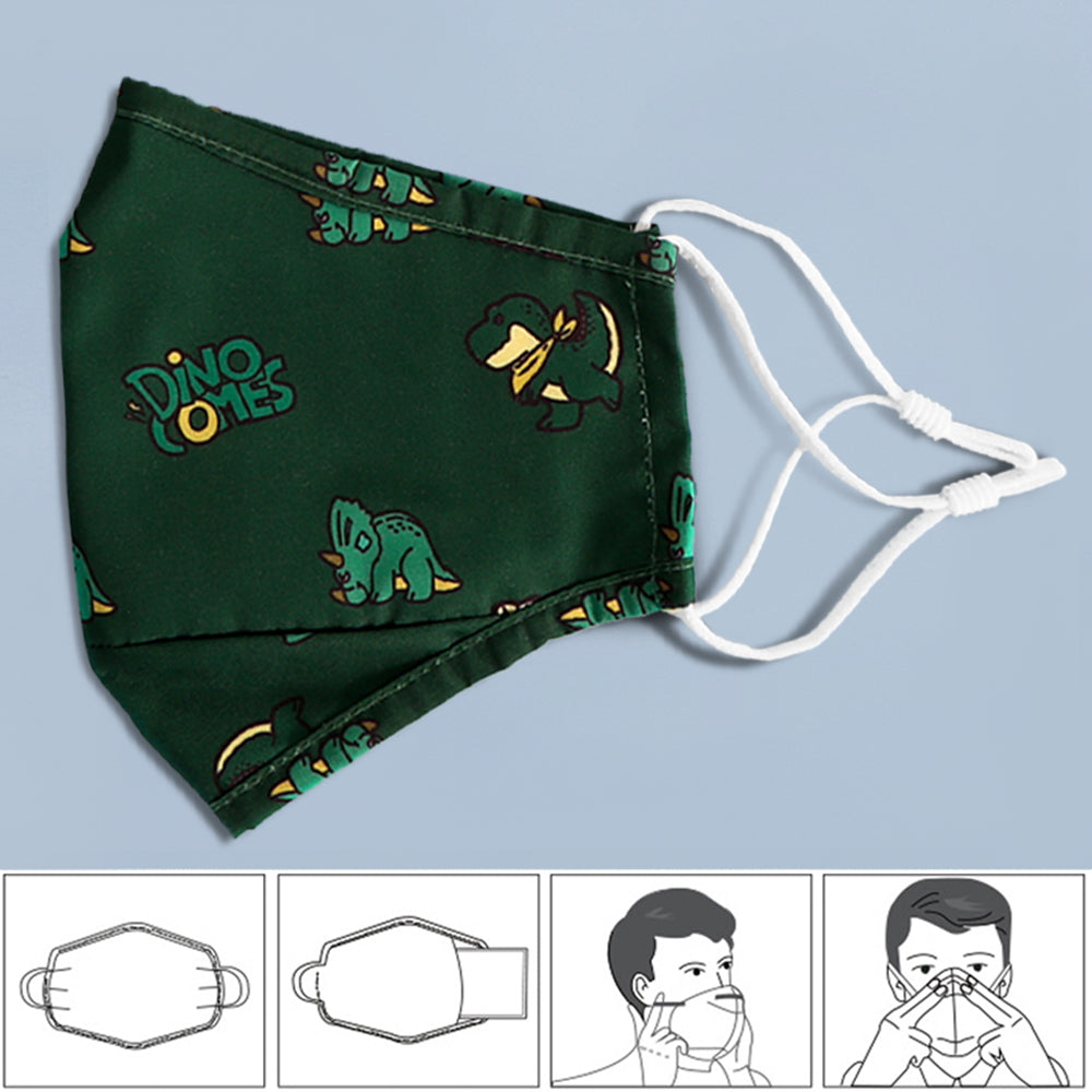 NOHOO Kids Re - usable Face Mask - Dinosaur - Green