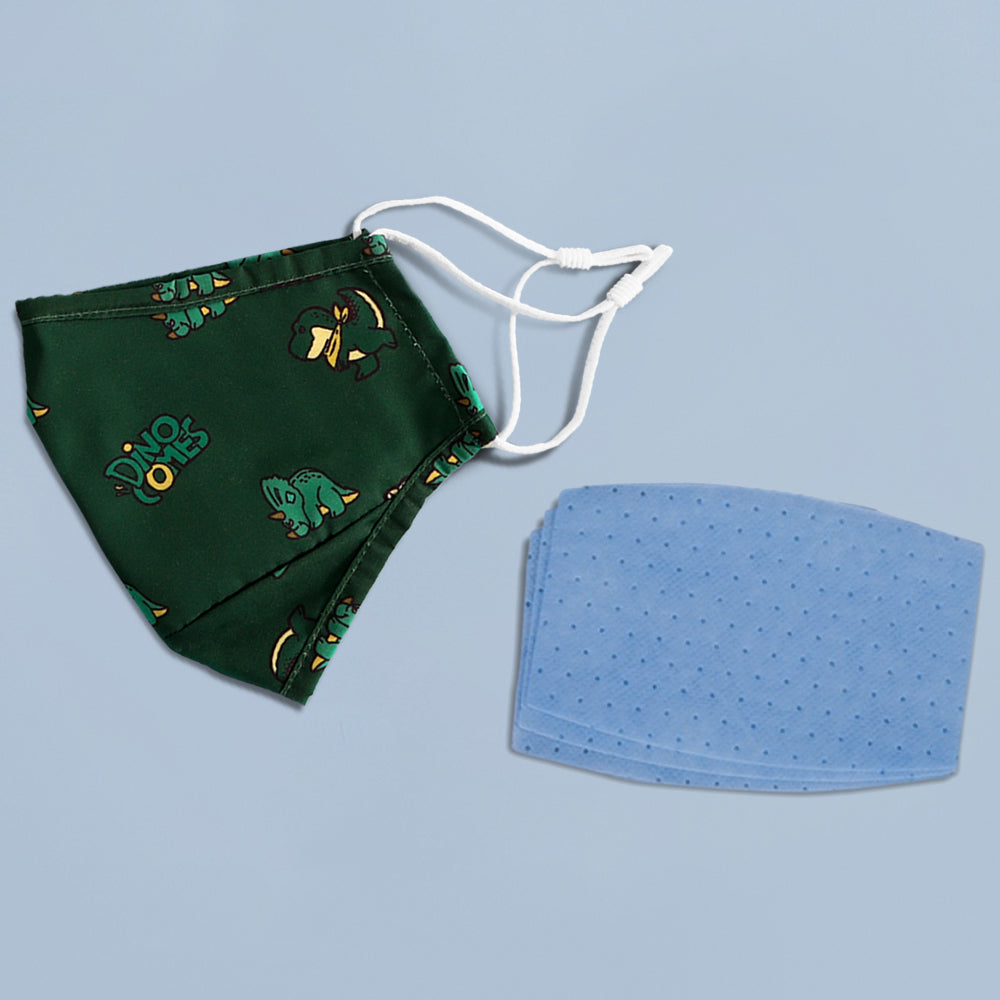 NOHOO Kids Re - usable Face Mask - Dinosaur - Green