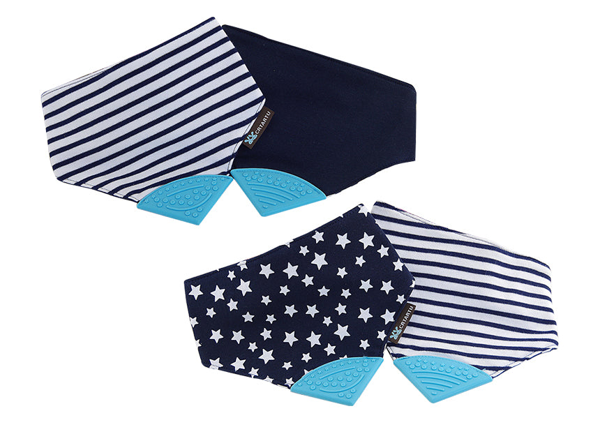 Reversible 2in1 Teething Bib - Stars and Strips - Navy Blue