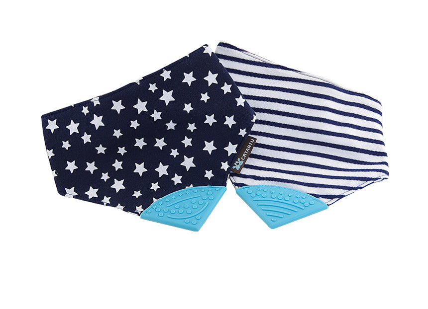 Reversible 2in1 Teething Bib - Stars and Strips - Navy Blue