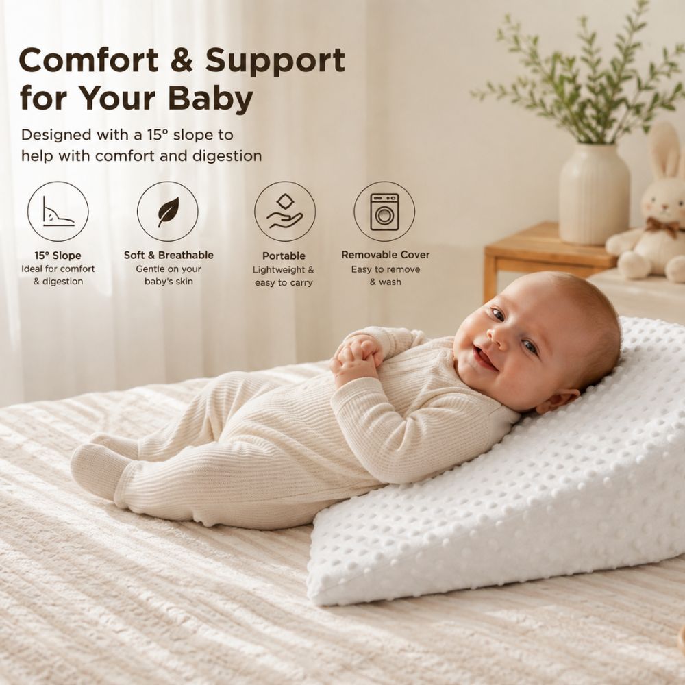 SUNVENO 15¬∞ Slope Baby Pillow with Removable Cover - White