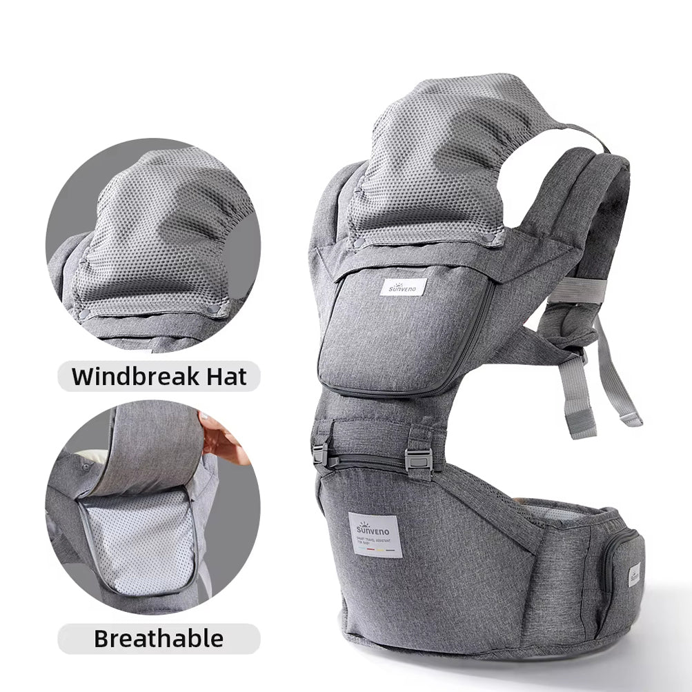 SUNVENO Baby Carrier with Infant Hip Seat - Grey