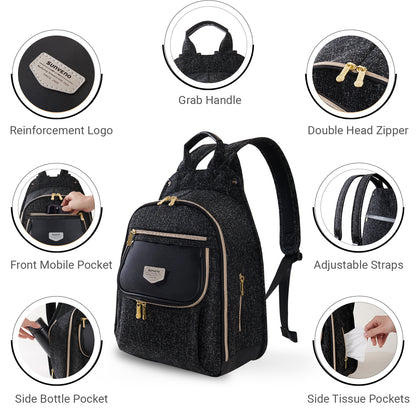 SUNVENO Fashion Compact Diaper Backpack - Black