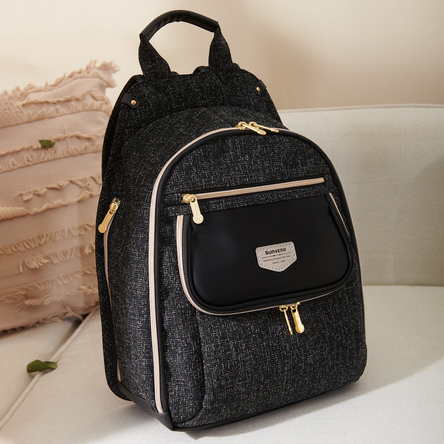 SUNVENO Fashion Compact Diaper Backpack - Black