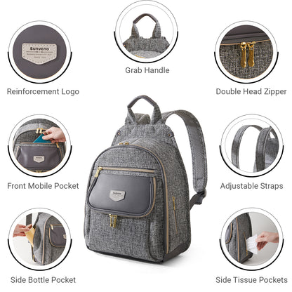 SUNVENO Fashion Compact Diaper Backpack - Grey
