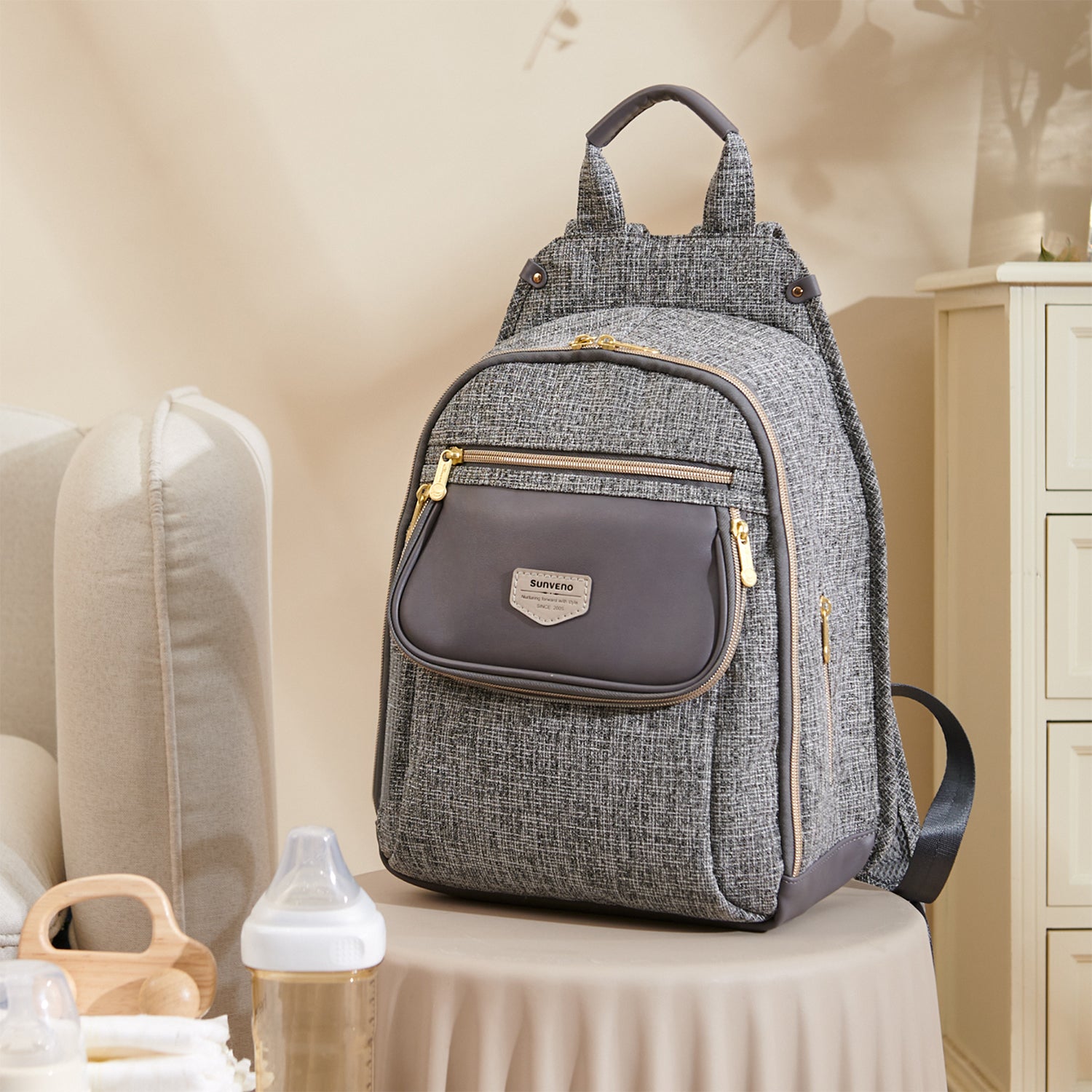 SUNVENO Fashion Compact Diaper Backpack - Grey