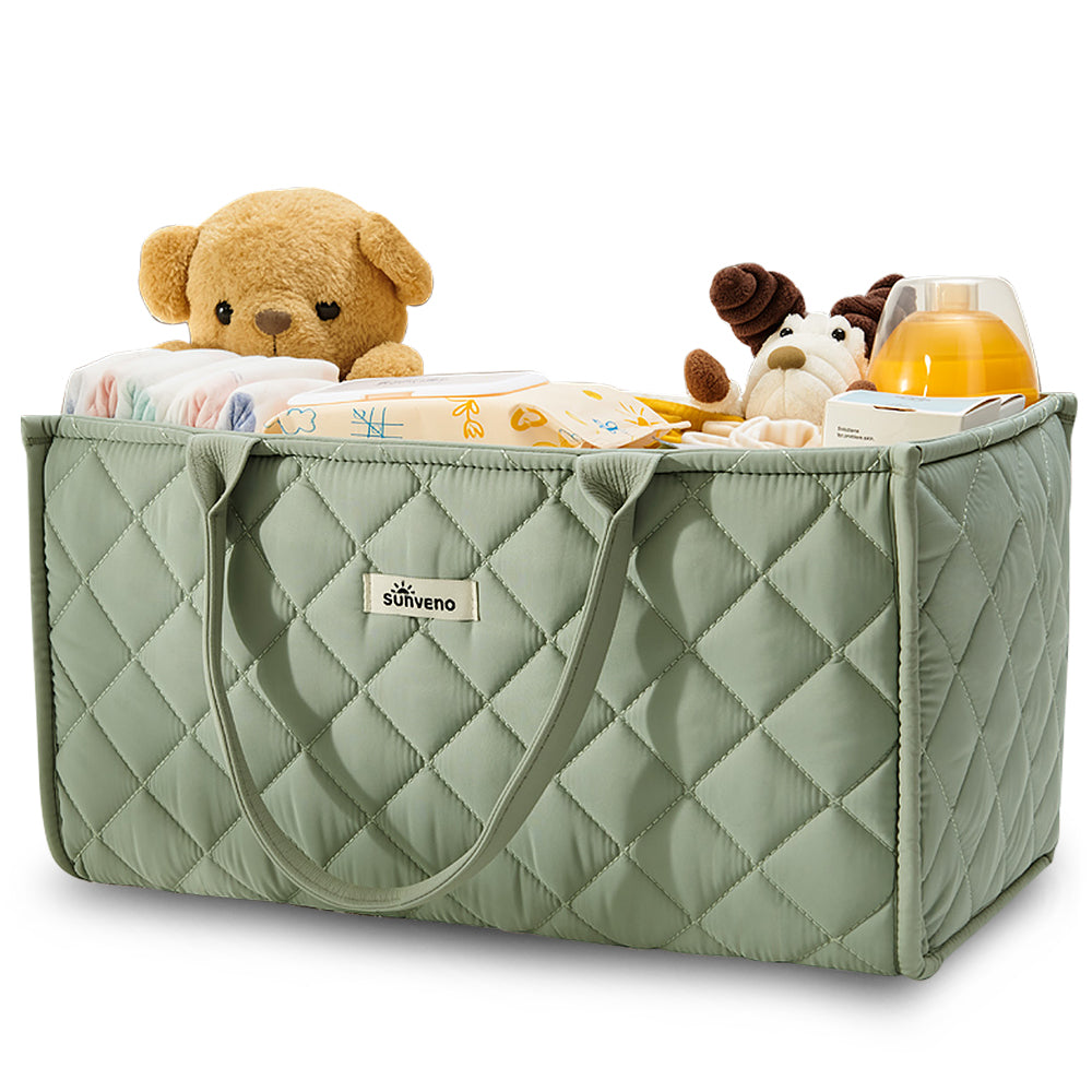 Sunveno Foldable Baby Nursery Organizer Caddy with Removable Dividers & Carry Handles, Sage Green