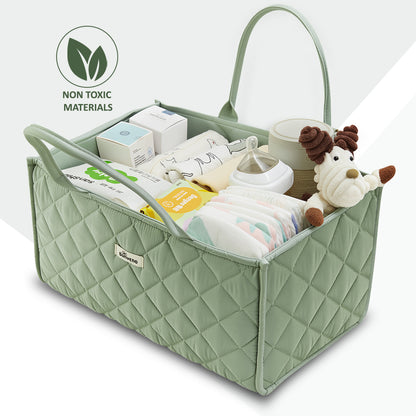 Sunveno Foldable Baby Nursery Organizer Caddy with Removable Dividers & Carry Handles, Sage Green