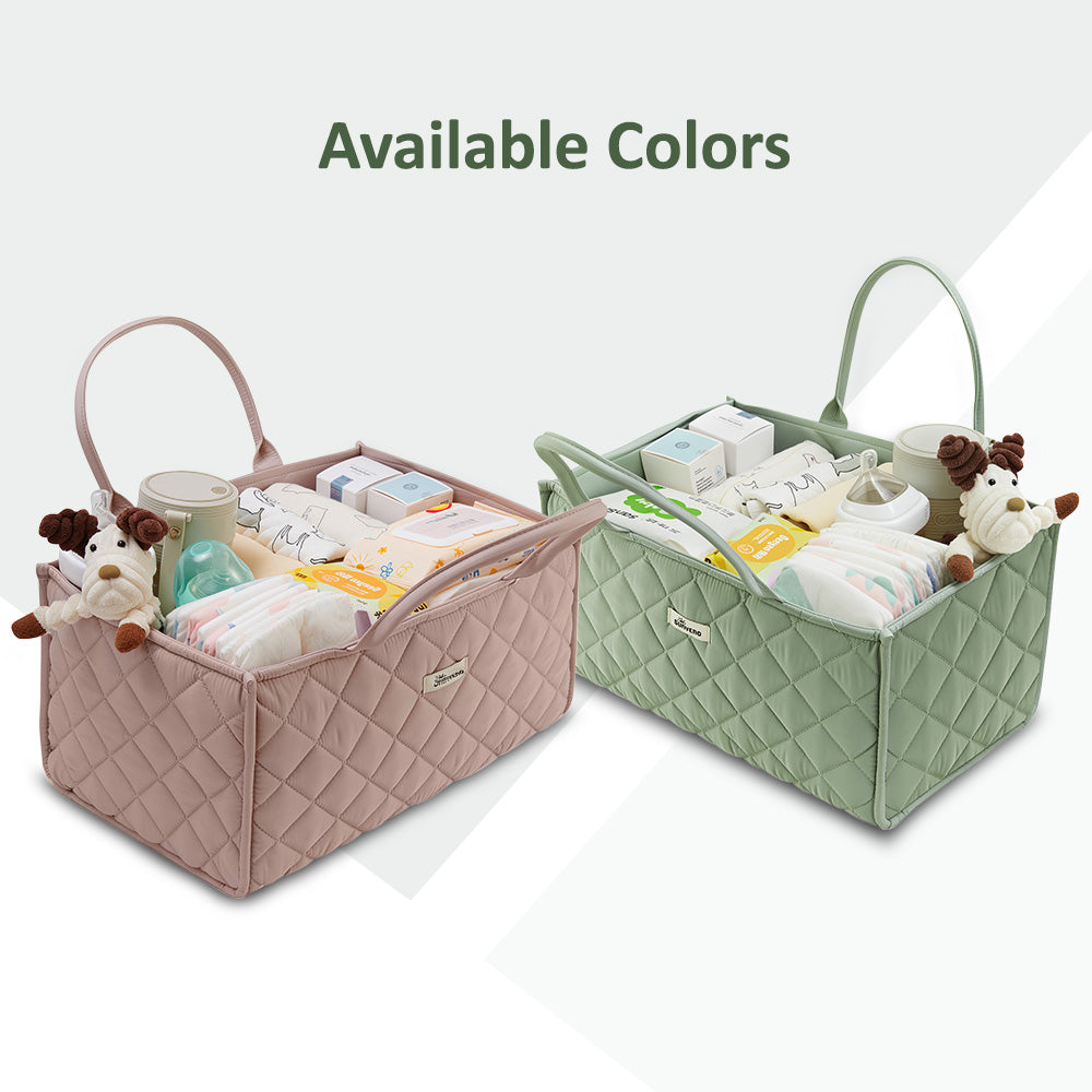Sunveno Foldable Baby Nursery Organizer Caddy with Removable Dividers & Carry Handles, Sage Green