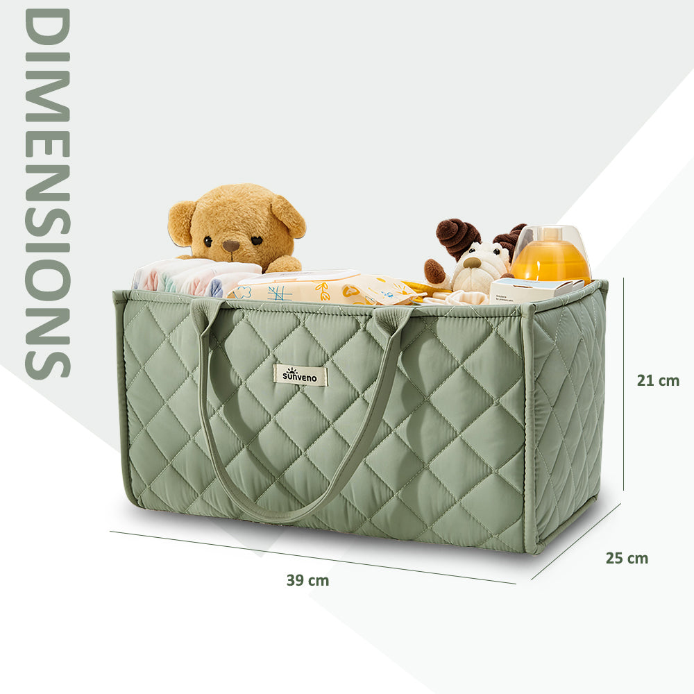 Sunveno Foldable Baby Nursery Organizer Caddy with Removable Dividers & Carry Handles, Sage Green