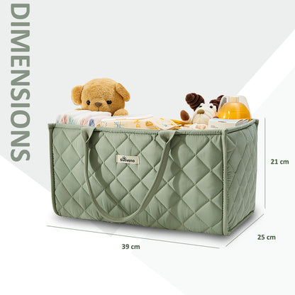 Sunveno Foldable Baby Nursery Organizer Caddy with Removable Dividers & Carry Handles, Sage Green