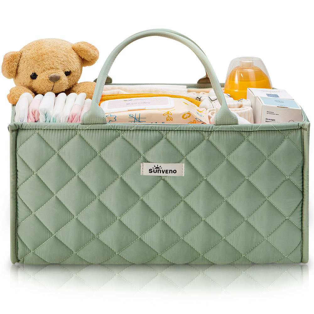 Sunveno Foldable Baby Nursery Organizer Caddy with Removable Dividers & Carry Handles, Sage Green