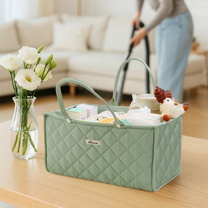 Sunveno Foldable Baby Nursery Organizer Caddy with Removable Dividers & Carry Handles, Sage Green