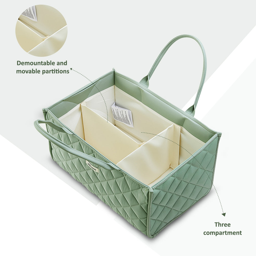 Sunveno Foldable Baby Nursery Organizer Caddy with Removable Dividers & Carry Handles, Sage Green