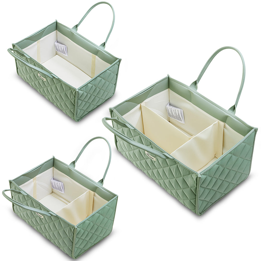 Sunveno Foldable Baby Nursery Organizer Caddy with Removable Dividers & Carry Handles, Sage Green