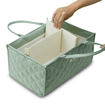 Sunveno Foldable Baby Nursery Organizer Caddy with Removable Dividers & Carry Handles, Sage Green