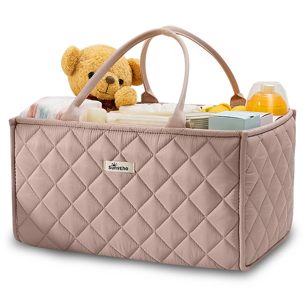Sunveno Foldable Baby Nursery Organizer Caddy with Removable Dividers & Carry Handles, Blush Pink