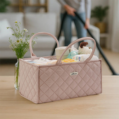 Sunveno Foldable Baby Nursery Organizer Caddy with Removable Dividers & Carry Handles, Blush Pink