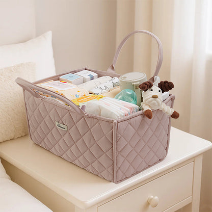 Sunveno Foldable Baby Nursery Organizer Caddy with Removable Dividers & Carry Handles, Blush Pink