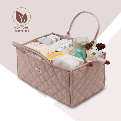 Sunveno Foldable Baby Nursery Organizer Caddy with Removable Dividers & Carry Handles, Blush Pink