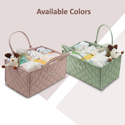 Sunveno Foldable Baby Nursery Organizer Caddy with Removable Dividers & Carry Handles, Blush Pink