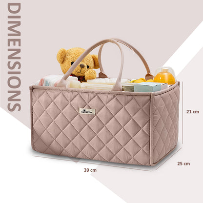 Sunveno Foldable Baby Nursery Organizer Caddy with Removable Dividers & Carry Handles, Blush Pink