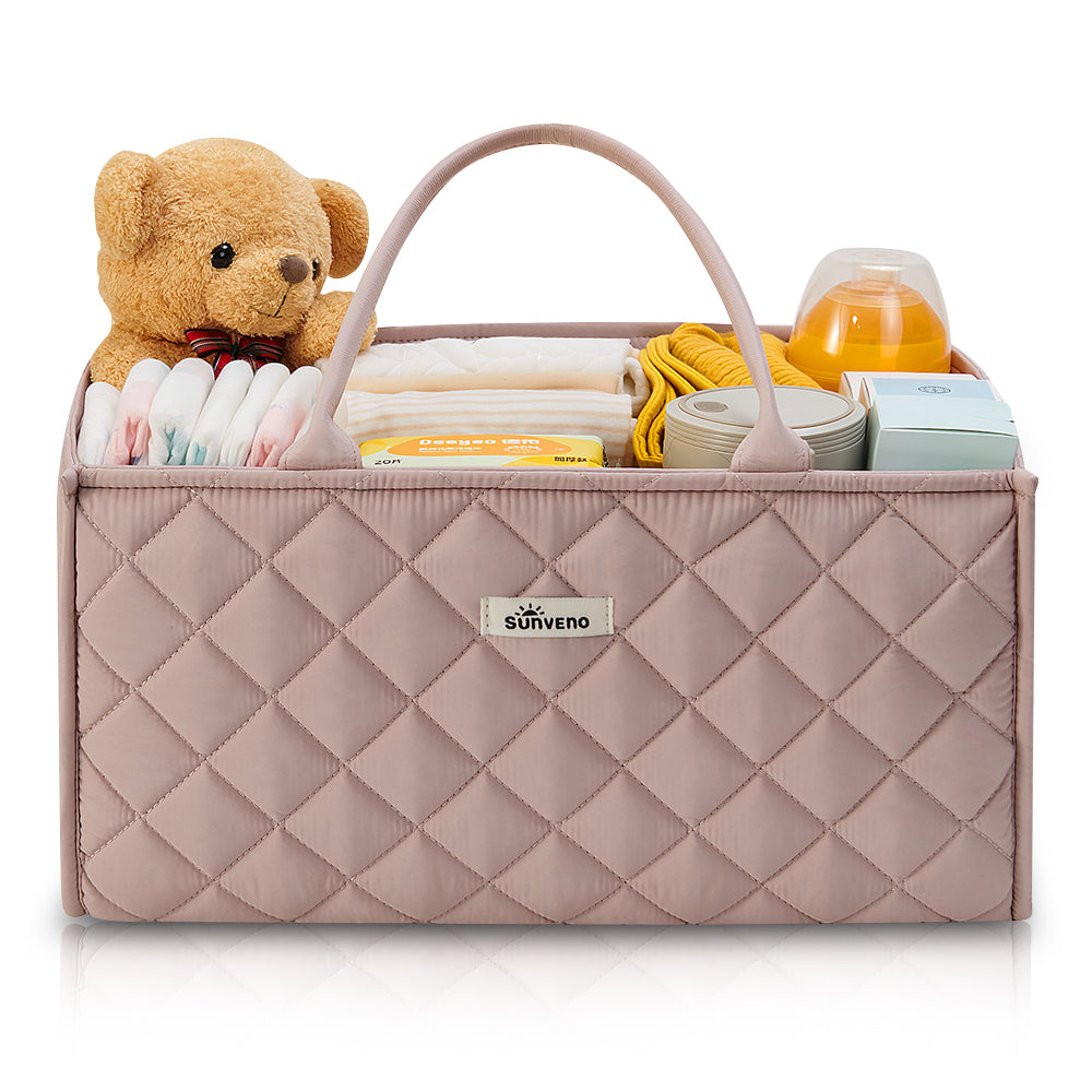 Sunveno Foldable Baby Nursery Organizer Caddy with Removable Dividers & Carry Handles, Blush Pink