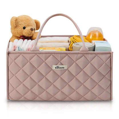 Sunveno Foldable Baby Nursery Organizer Caddy with Removable Dividers & Carry Handles, Blush Pink
