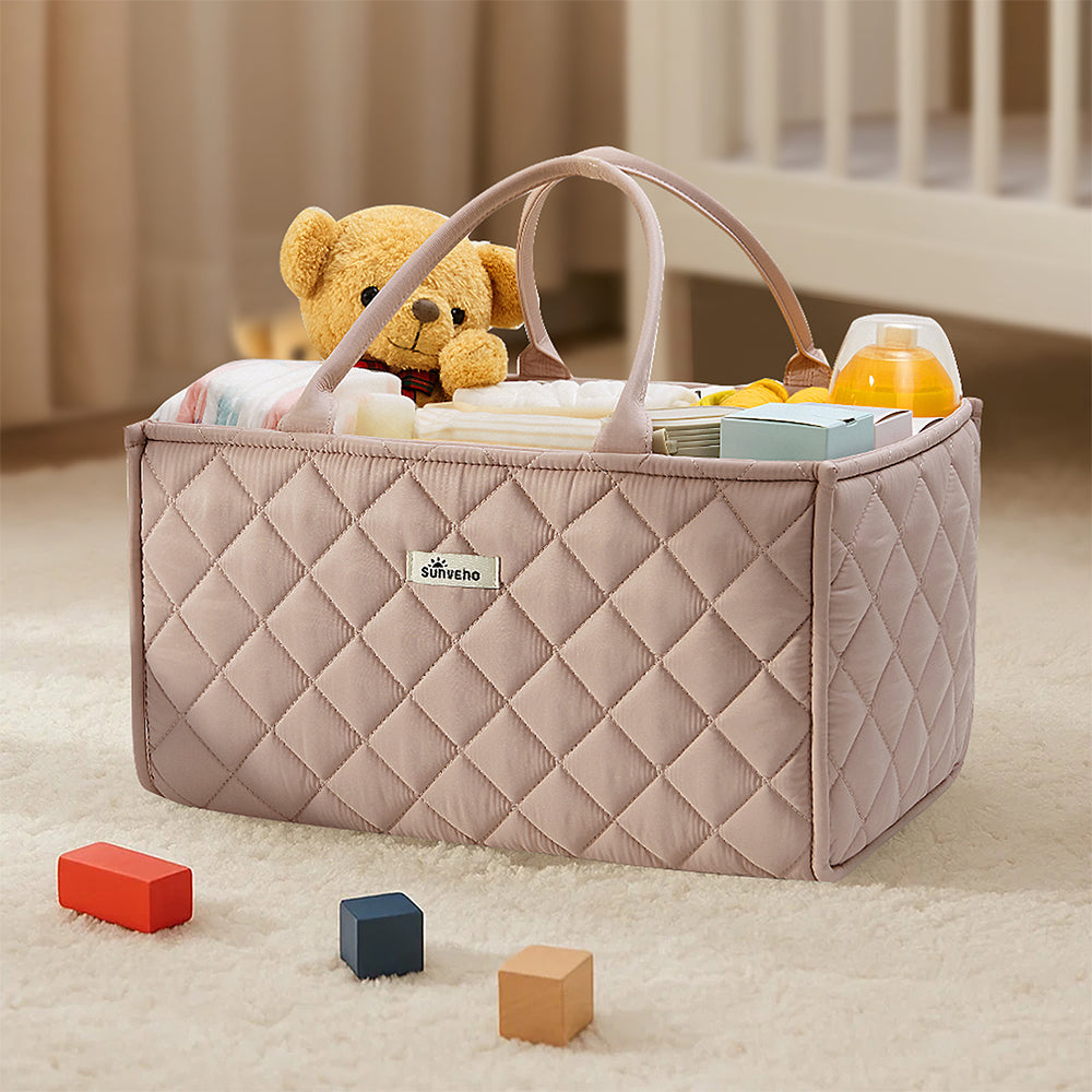 Sunveno Foldable Baby Nursery Organizer Caddy with Removable Dividers & Carry Handles, Blush Pink