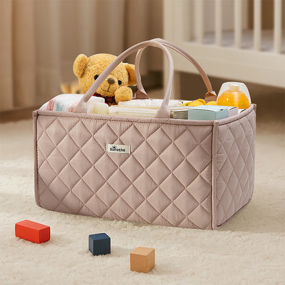 Sunveno Foldable Baby Nursery Organizer Caddy with Removable Dividers & Carry Handles, Blush Pink