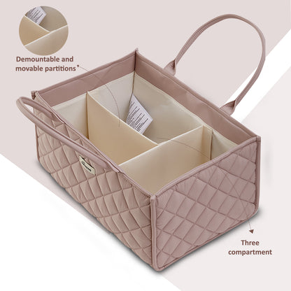 Sunveno Foldable Baby Nursery Organizer Caddy with Removable Dividers & Carry Handles, Blush Pink