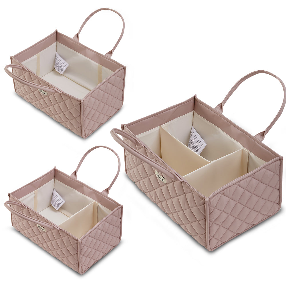 Sunveno Foldable Baby Nursery Organizer Caddy with Removable Dividers & Carry Handles, Blush Pink