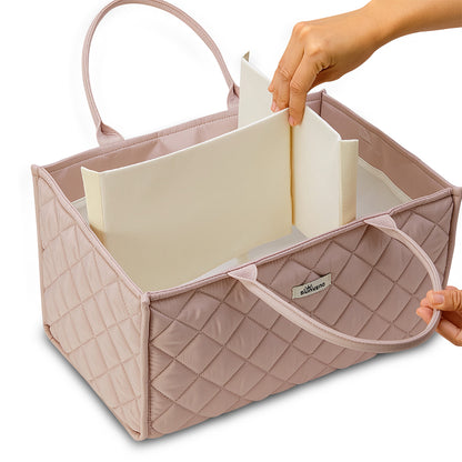 Sunveno Foldable Baby Nursery Organizer Caddy with Removable Dividers & Carry Handles, Blush Pink