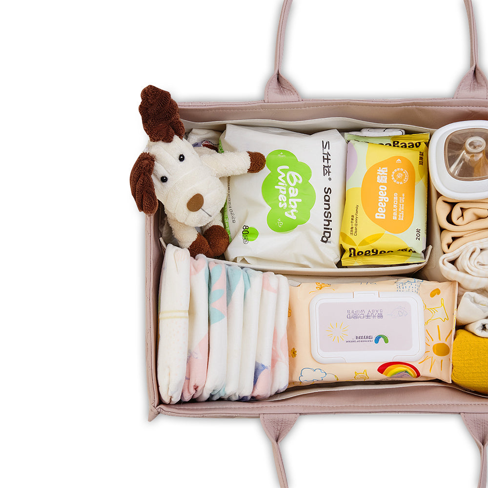 Sunveno Foldable Baby Nursery Organizer Caddy with Removable Dividers & Carry Handles, Blush Pink